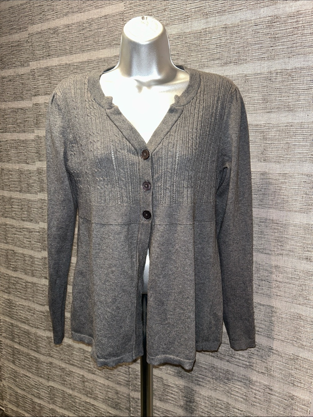 Apt. 9 Gray Button-Front Rib Yoke Cardigan